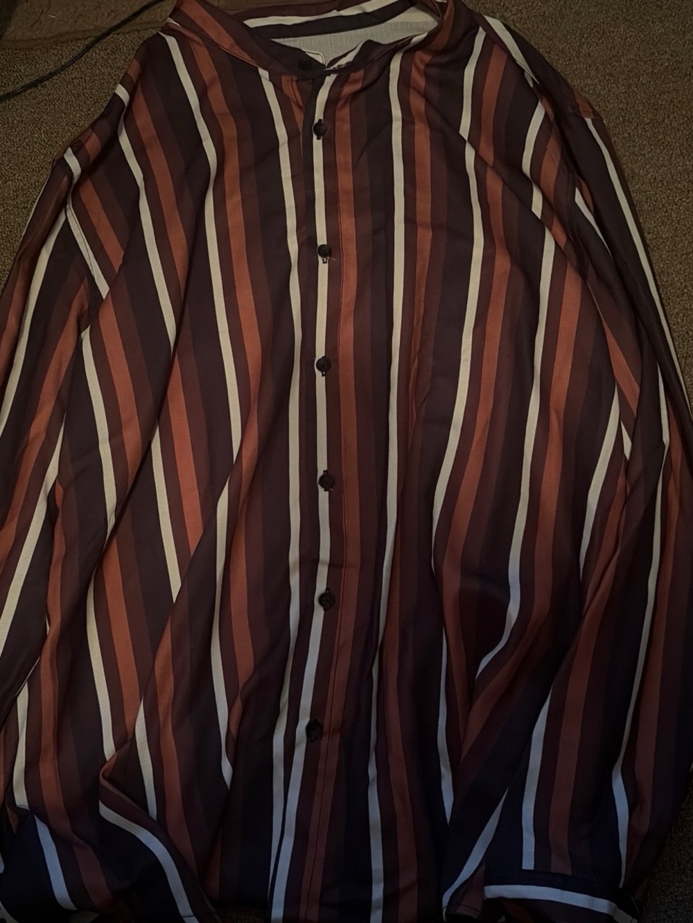 Striped Long-Sleeve Button Shirt in brown